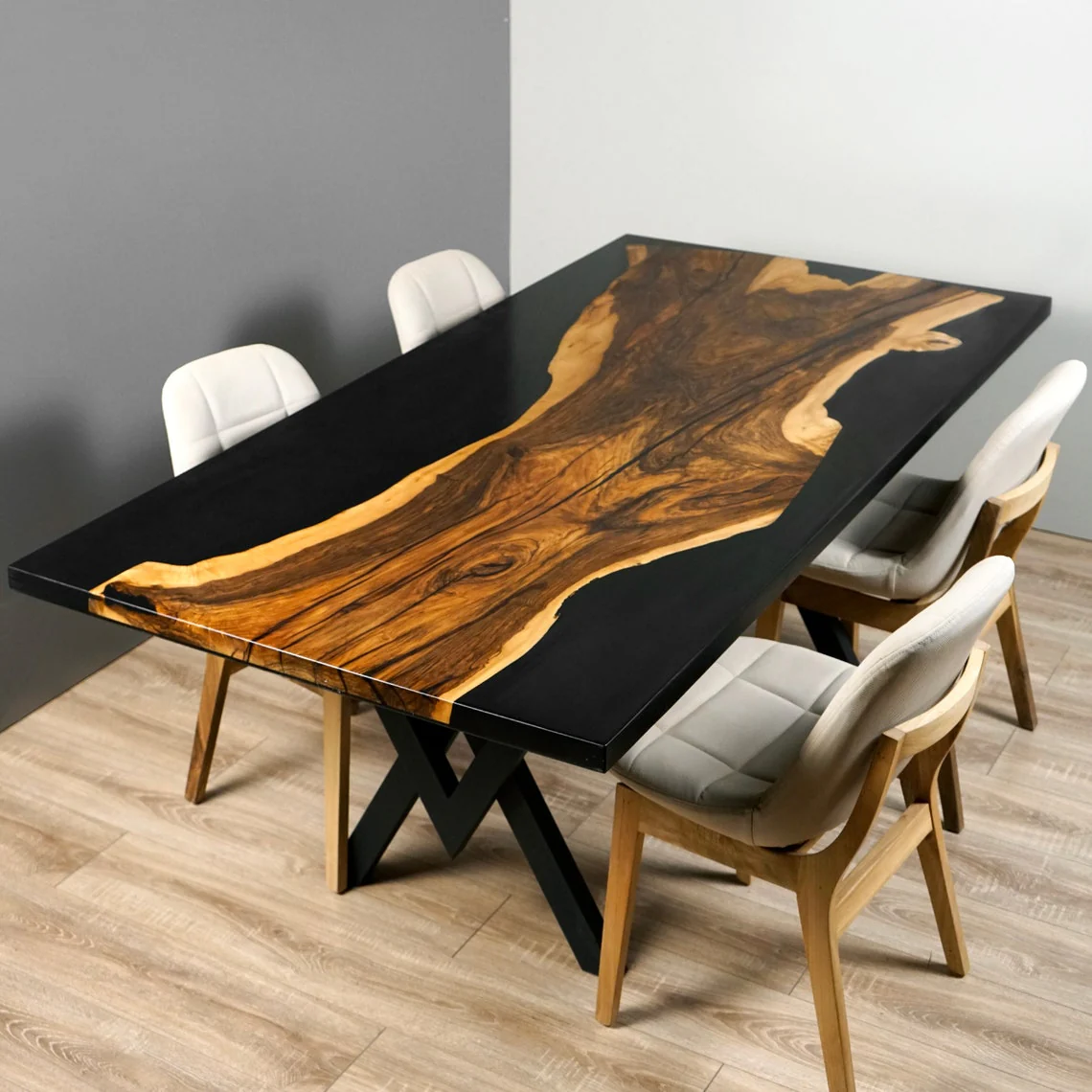 Black Epoxy Wood Dining Table - Walnut Live Edge Kitchen Table - Image 5