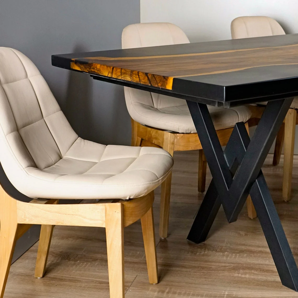 Black Epoxy Wood Dining Table - Walnut Live Edge Kitchen Table - Image 6