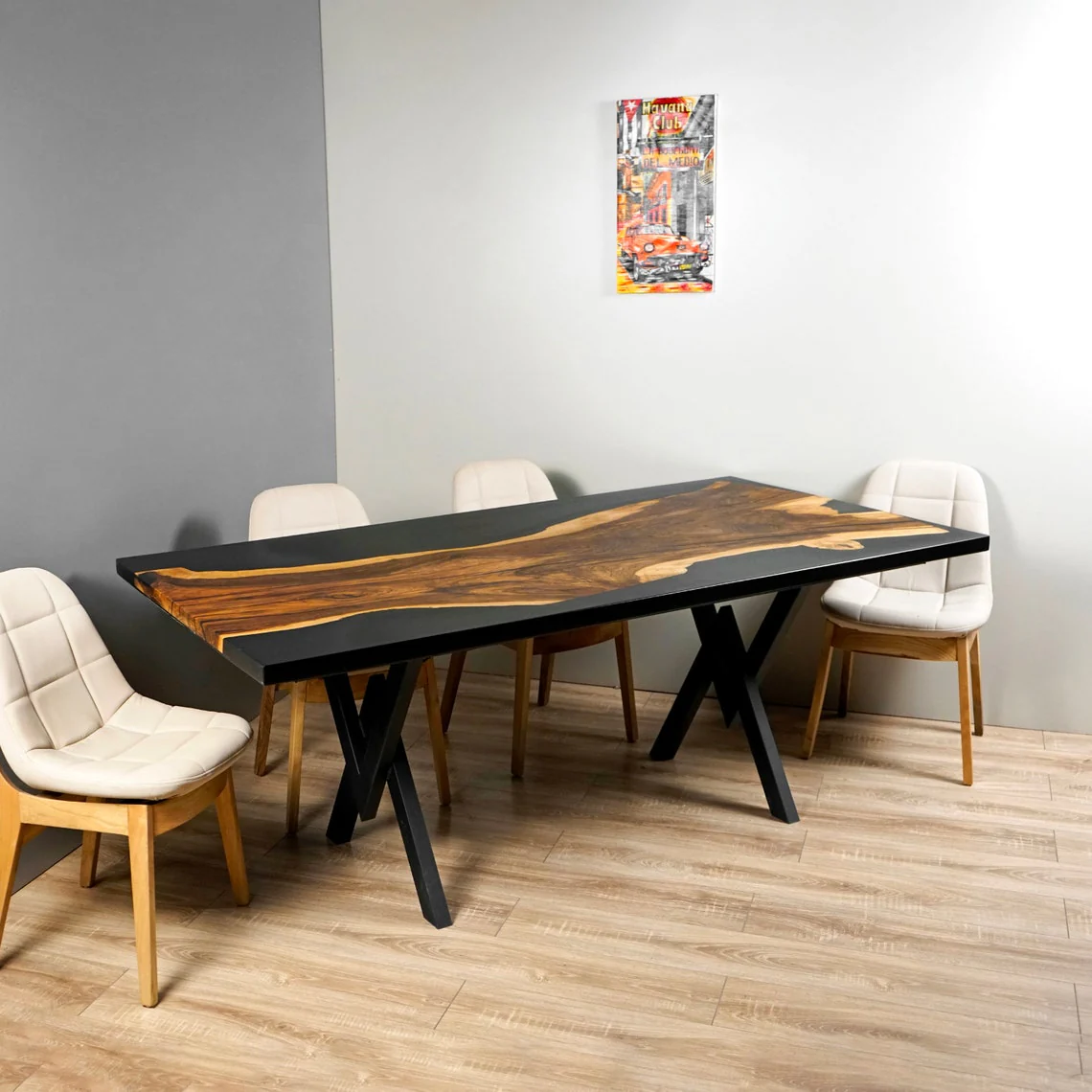 Black Epoxy Wood Dining Table - Walnut Live Edge Kitchen Table - Image 7