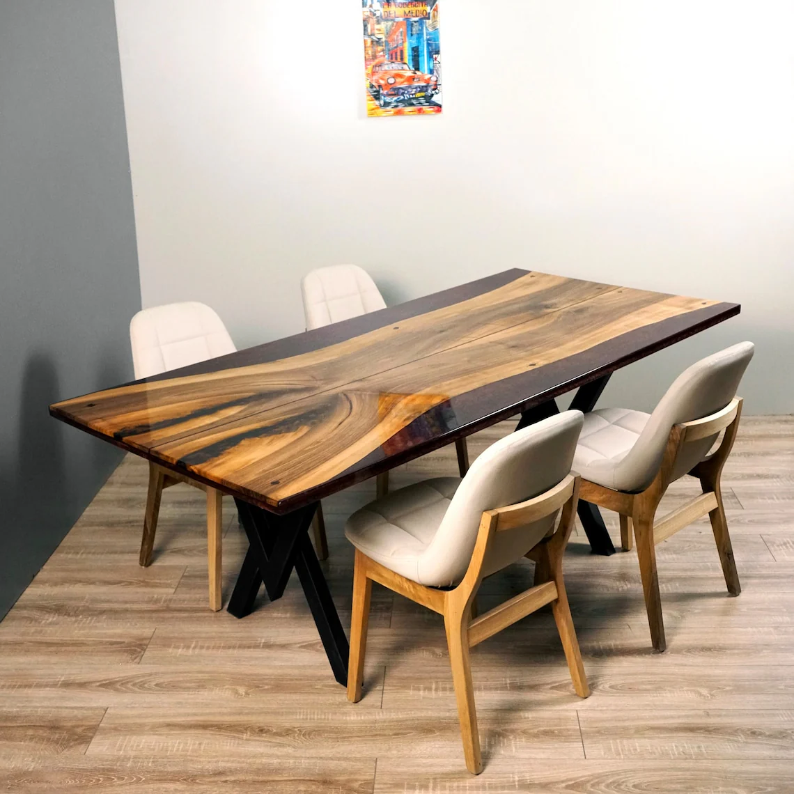 Burgundy Resin Live Edge Dining Table - Image 4