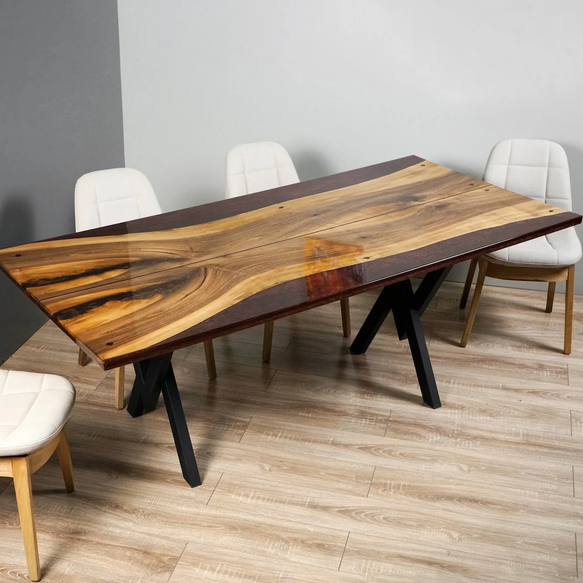 Burgundy Resin Live Edge Dining Table - Image 5