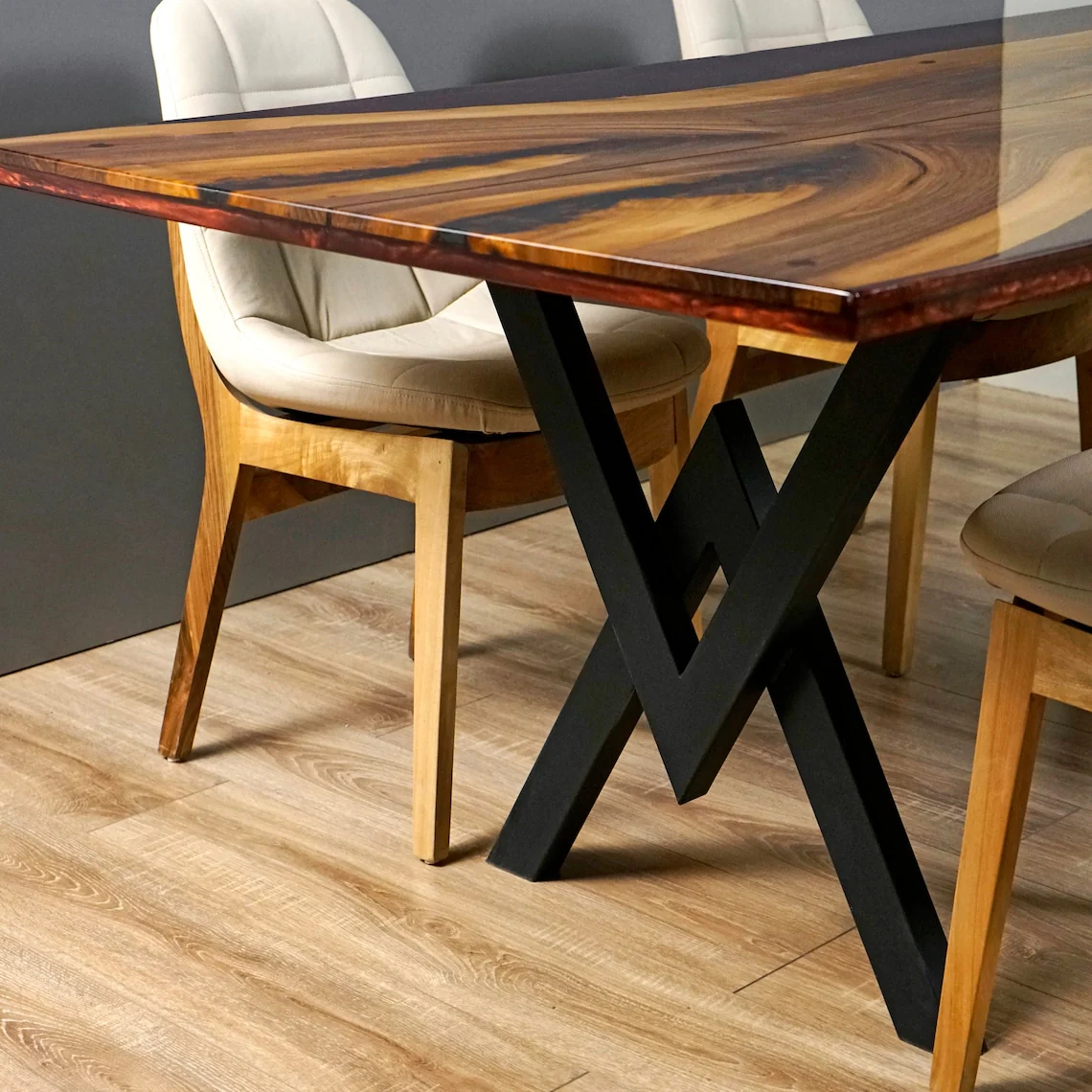 Burgundy Resin Live Edge Dining Table - Image 7