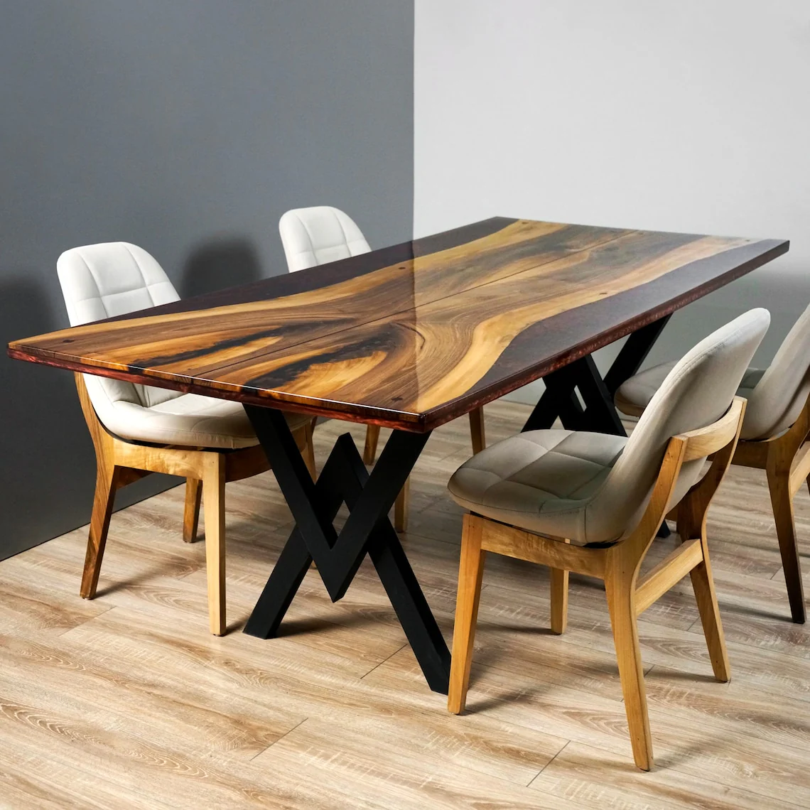 Burgundy Resin Live Edge Dining Table - Image 9