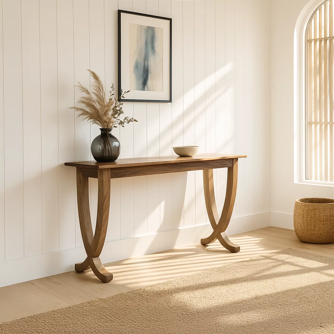 Contemporary Walnut Console Table with Curved Legs - Image 3