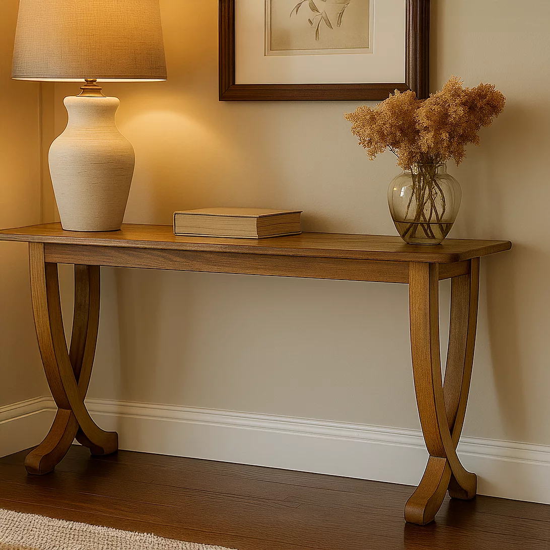 Contemporary Walnut Console Table with Curved Legs - Image 4