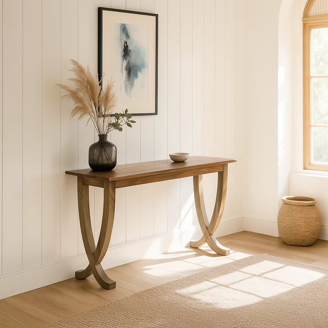 Contemporary Walnut Console Table with Curved Legs - Image 5