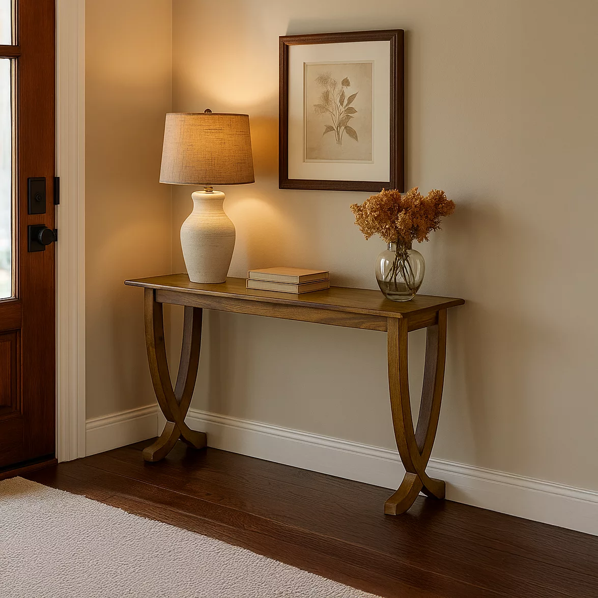 Contemporary Walnut Console Table with Curved Legs - Image 6