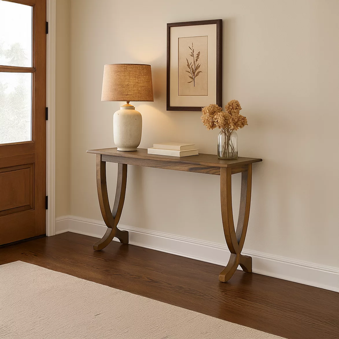 Contemporary Walnut Console Table with Curved Legs - Image 7