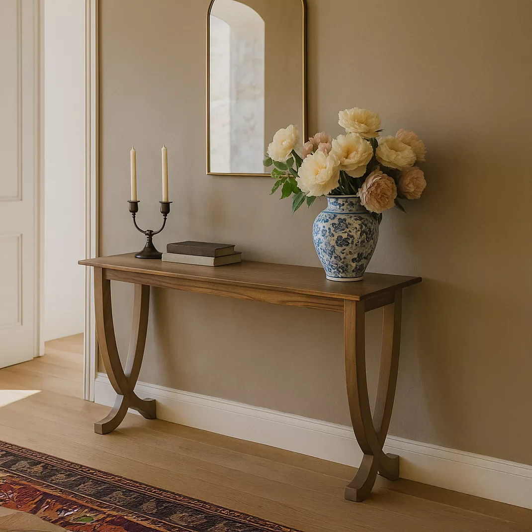 Contemporary Walnut Console Table with Curved Legs - Image 8