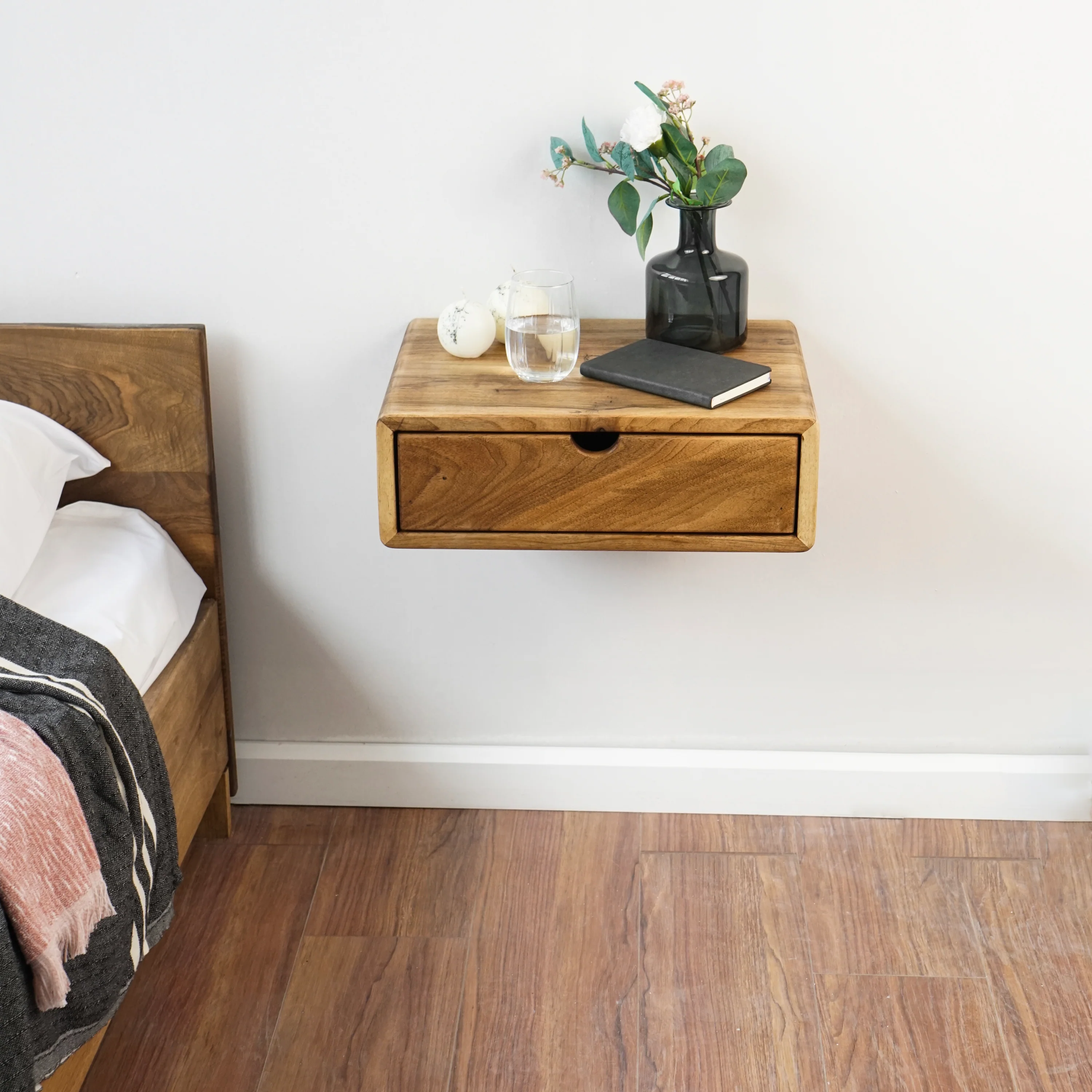 Floating Nightstand - Walnut Bedside Table with Drawer - Image 10