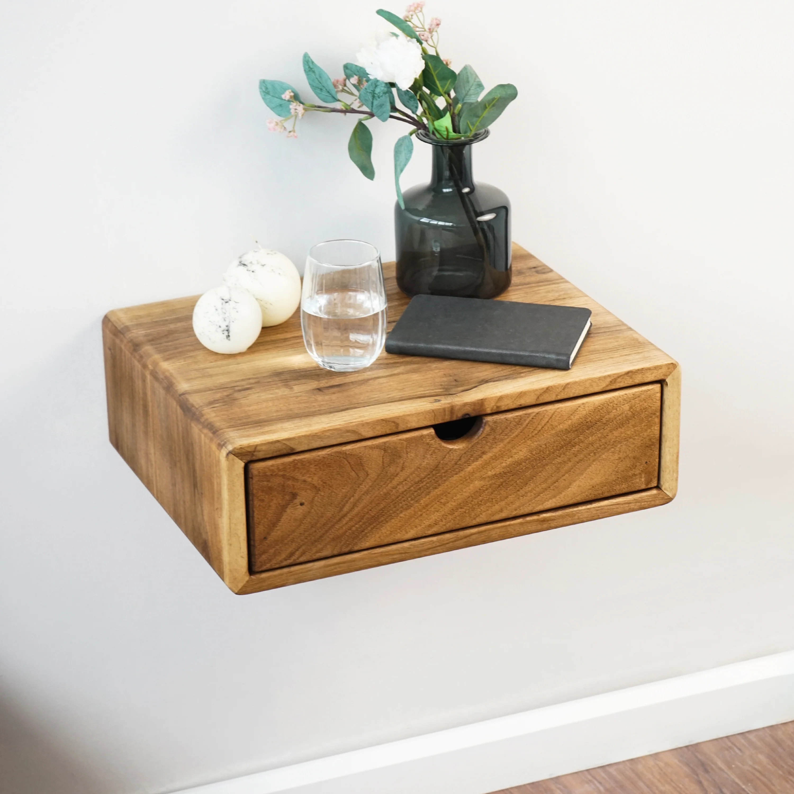 Floating Nightstand - Walnut Bedside Table with Drawer - Image 13