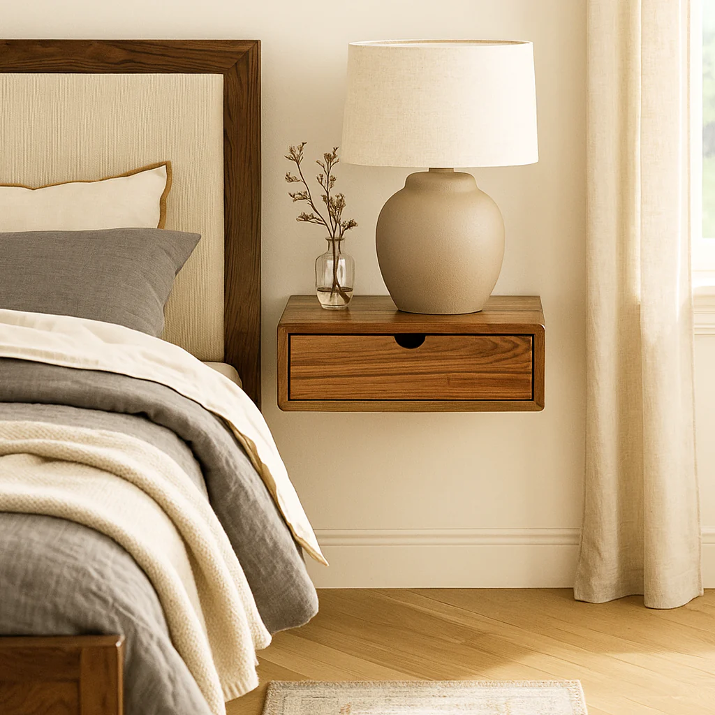 Floating Nightstand - Walnut Bedside Table with Drawer - Image 3