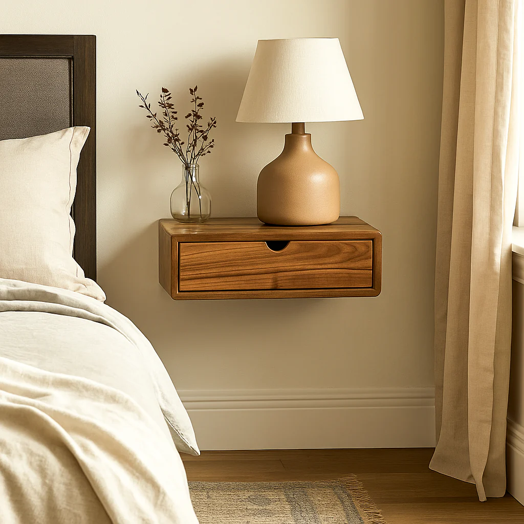 Floating Nightstand - Walnut Bedside Table with Drawer - Image 4