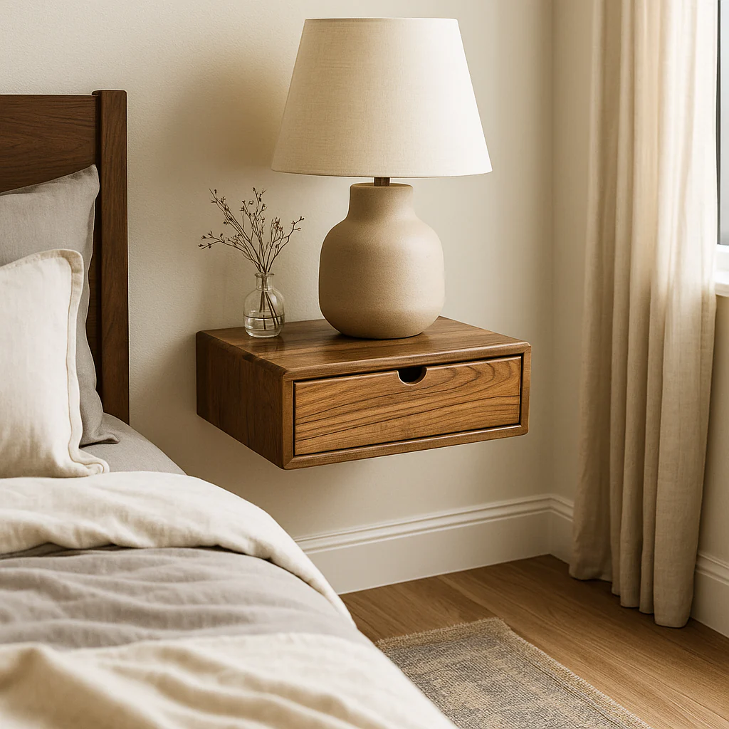 Floating Nightstand - Walnut Bedside Table with Drawer - Image 5