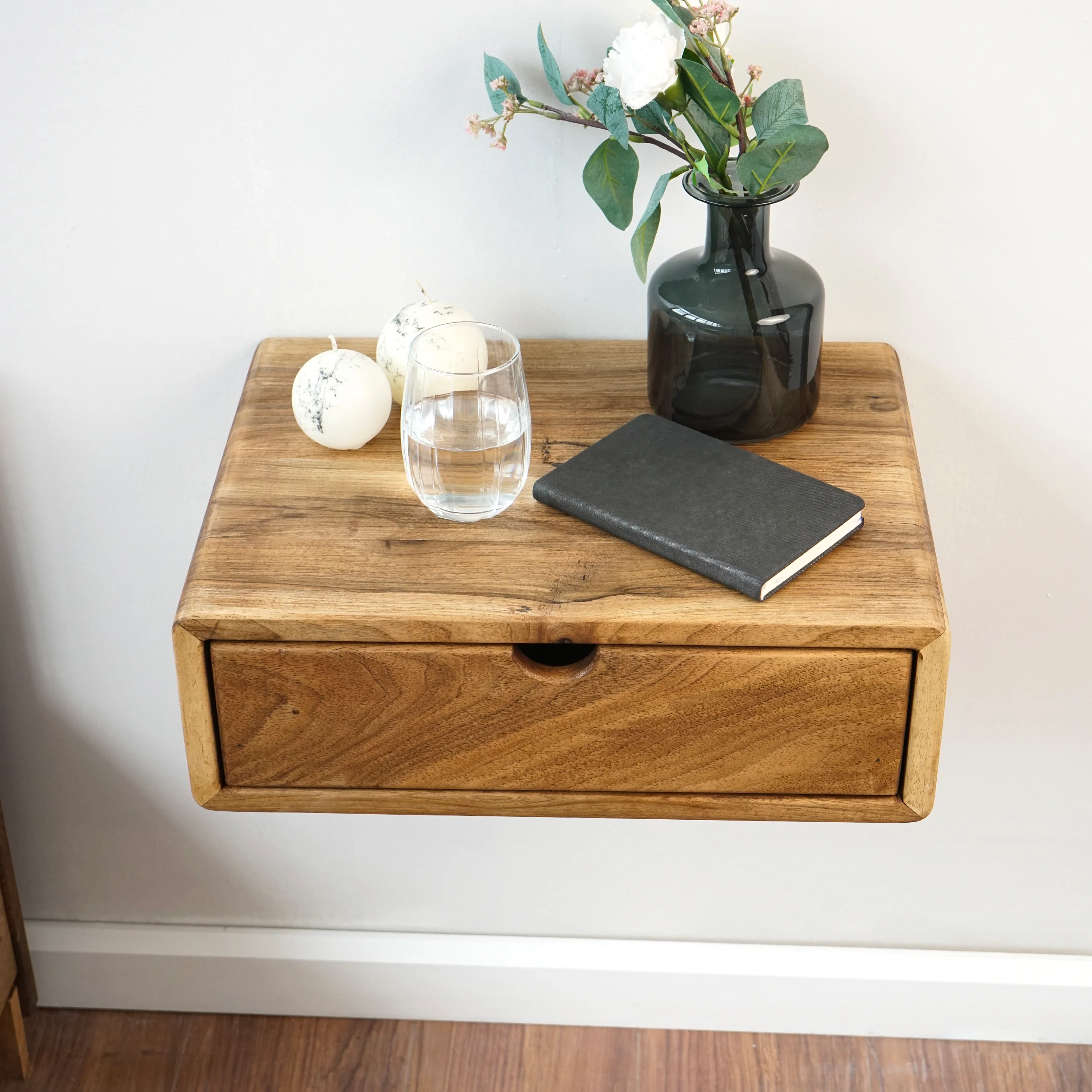Floating Nightstand - Walnut Bedside Table with Drawer - Image 7