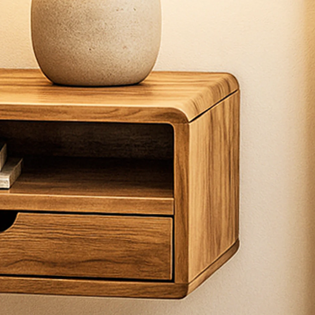 Floating Walnut Nightstand - Walnut Bedside Table with Drawer and Shelf - Image 4