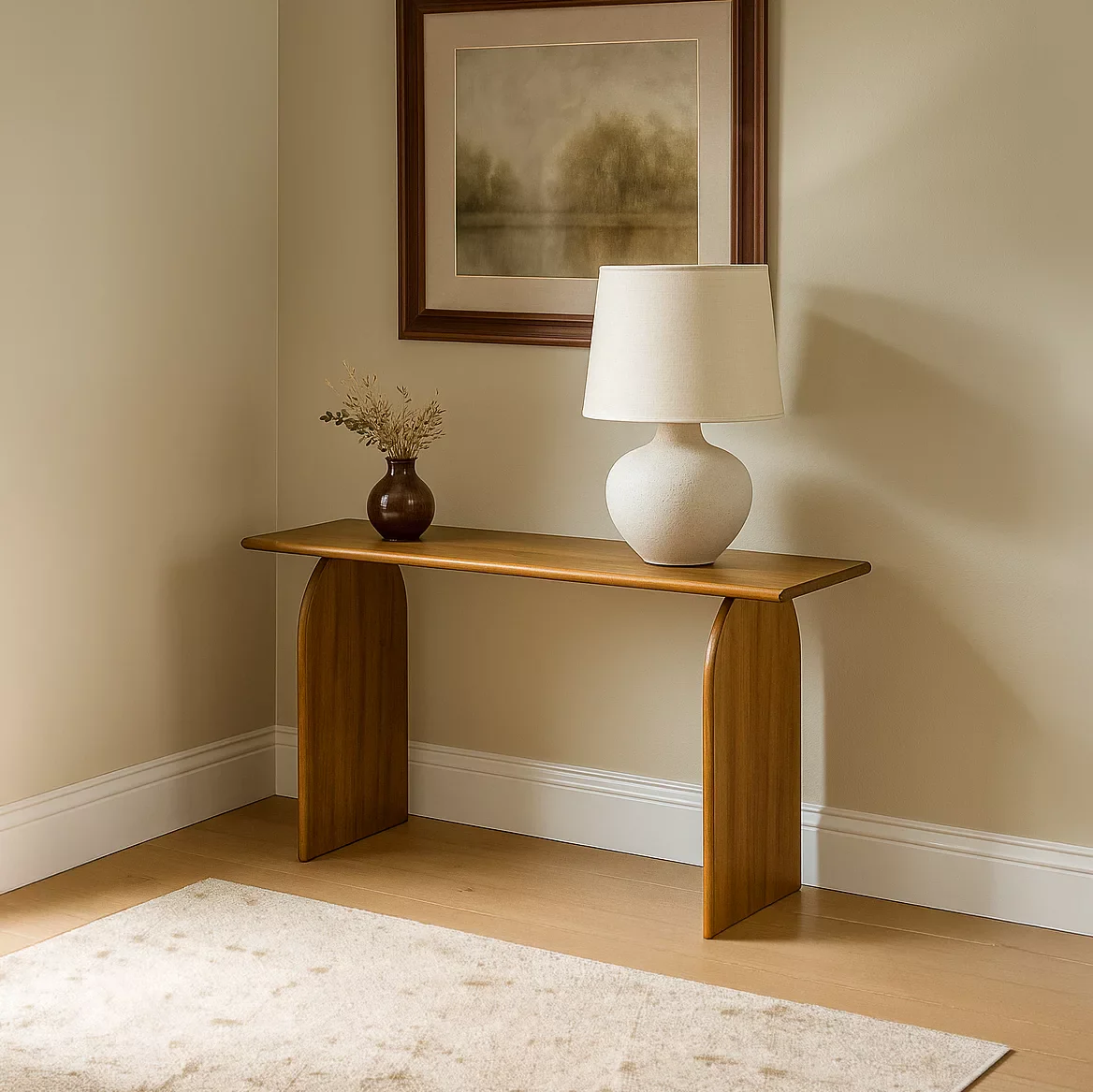 Japandi Console Table - Modern Walnut Entryway Table - Image 4