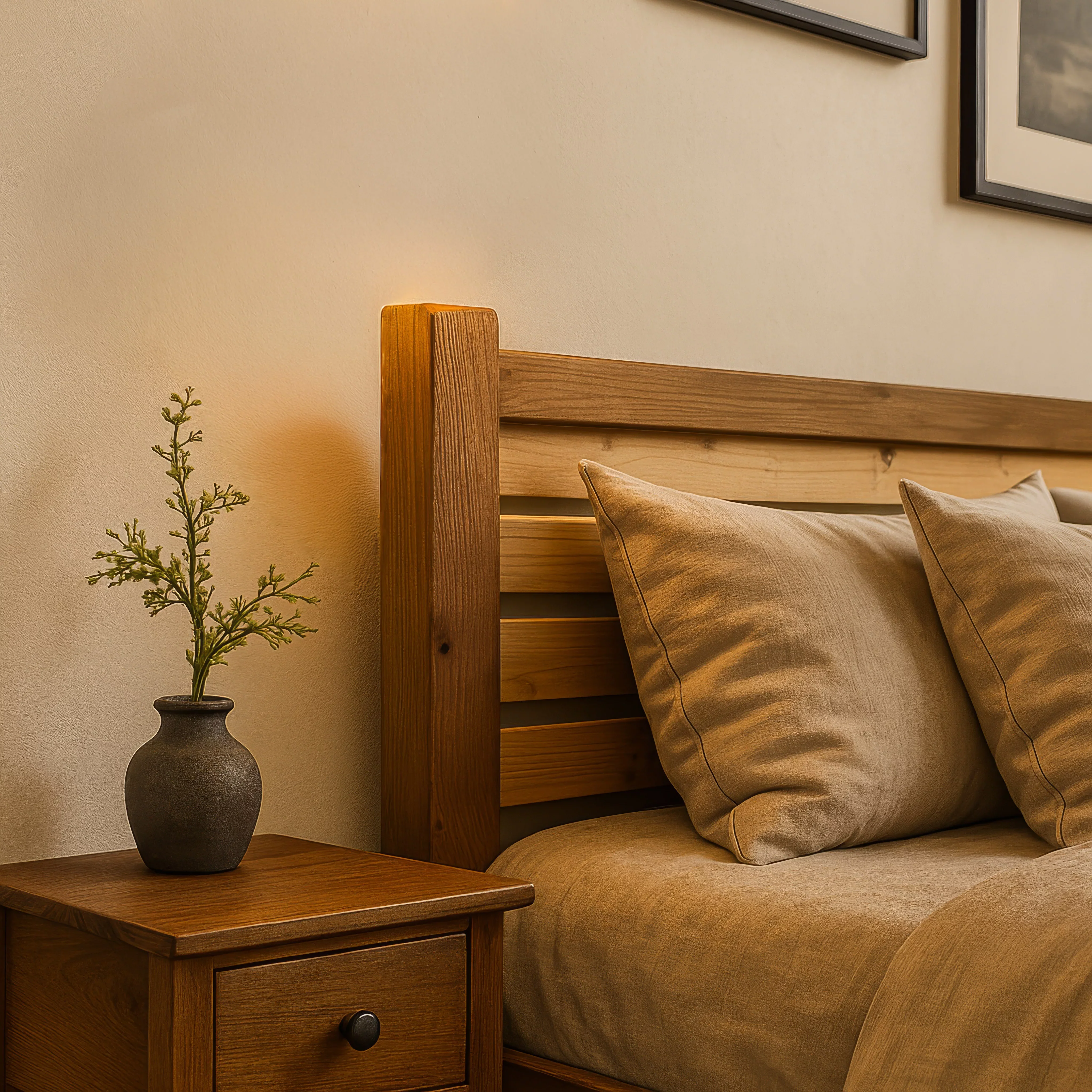 Solid Wood Bed Frame – Walnut Contemporary Platform - Image 3