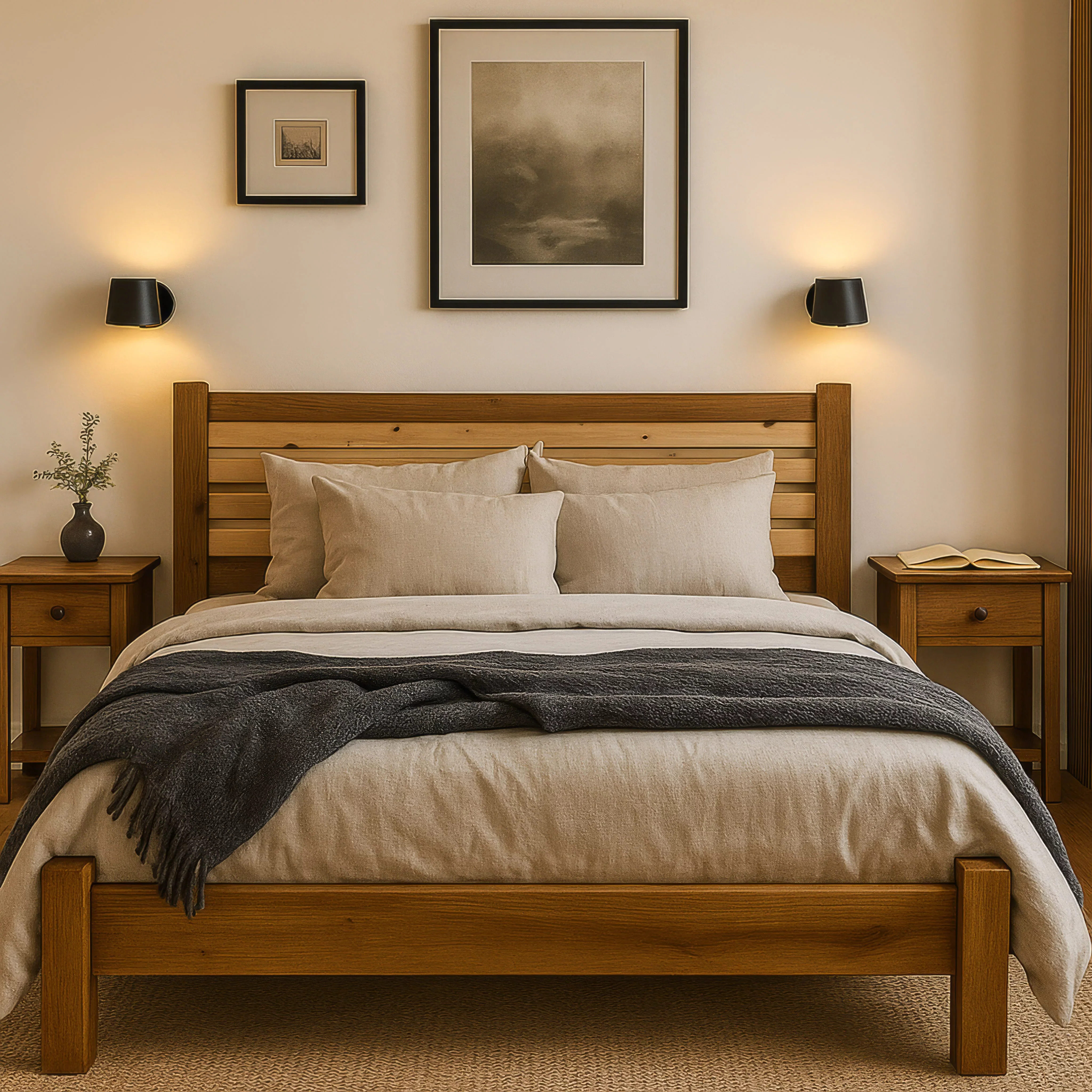 Solid Wood Bed Frame – Walnut Contemporary Platform - Image 4