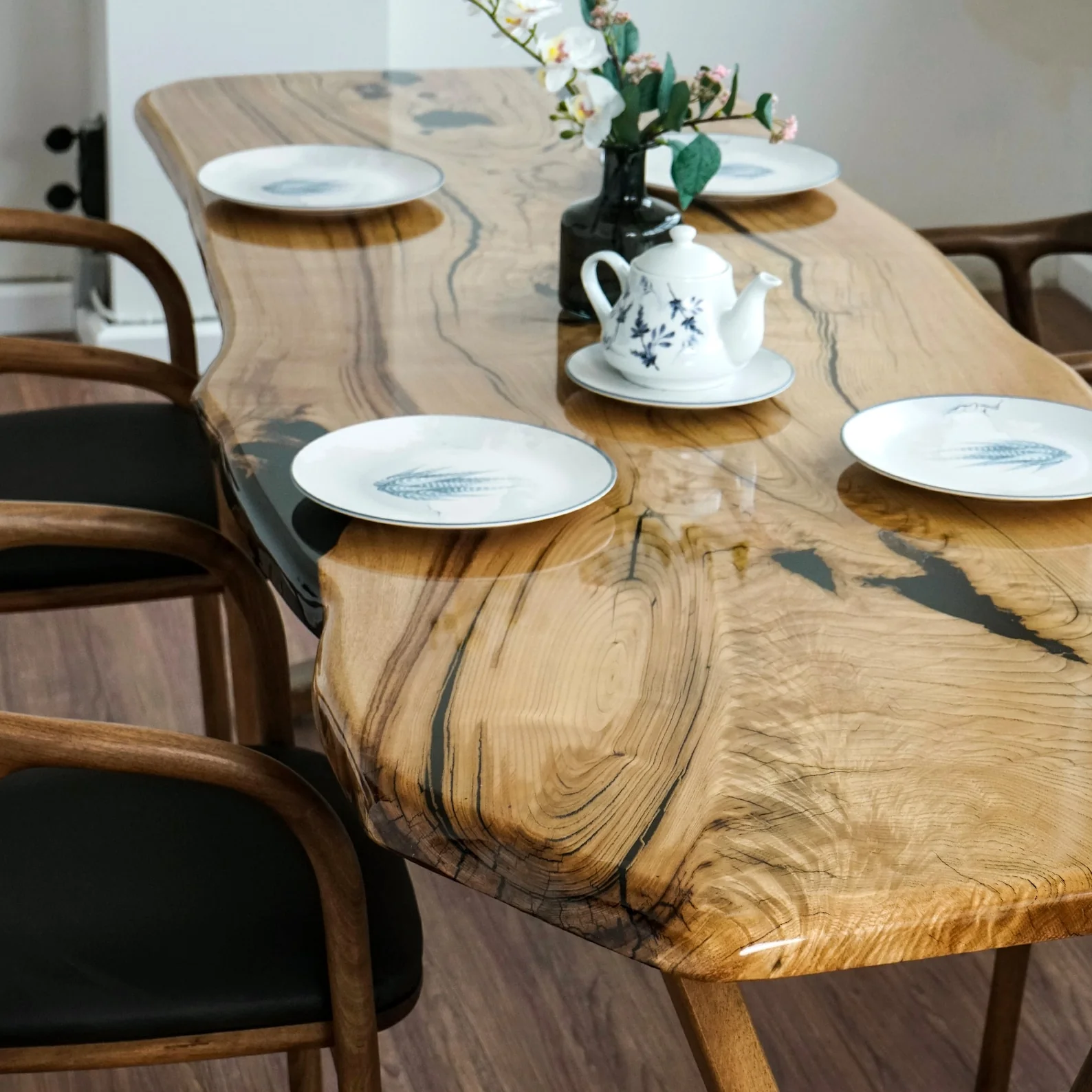 Live Edge Dining Table - Chestnut Epoxy Farmhouse Table - Image 10