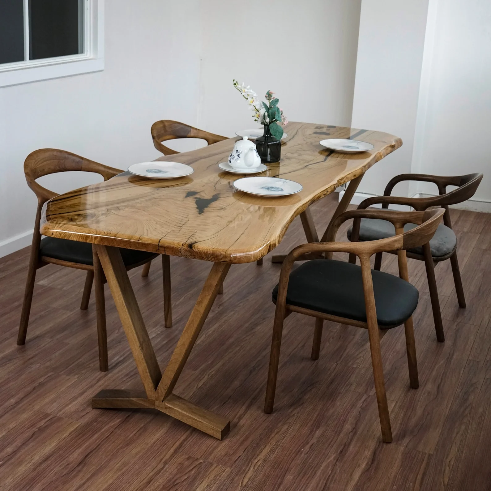 Live Edge Dining Table - Chestnut Epoxy Farmhouse Table - Image 11