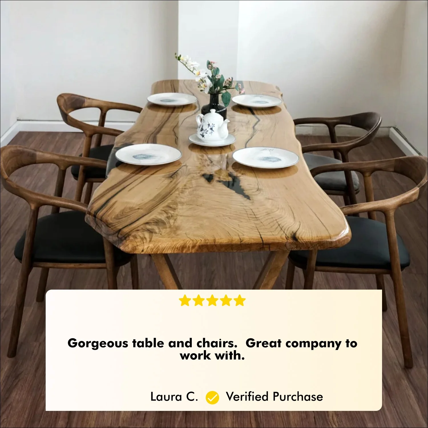 Live Edge Dining Table - Chestnut Epoxy Farmhouse Table - Image 4