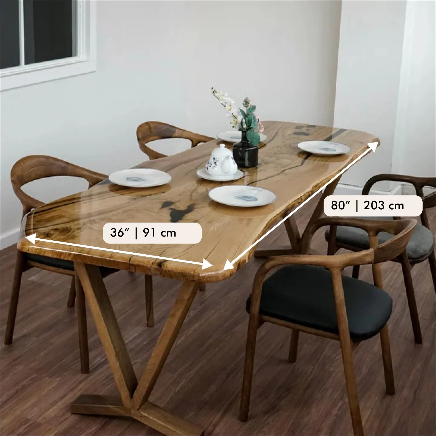 Live Edge Dining Table - Chestnut Epoxy Farmhouse Table - Image 6