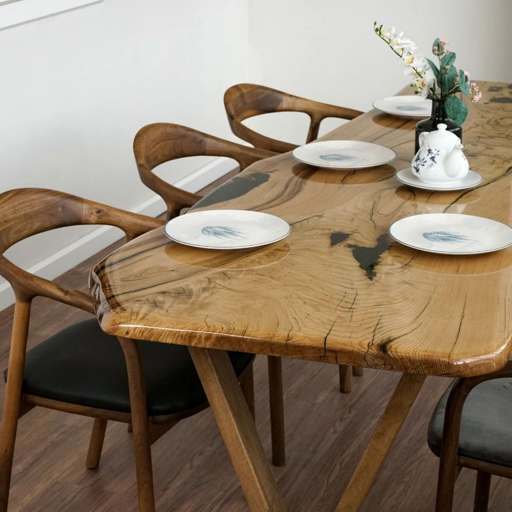 Live Edge Dining Table - Chestnut Epoxy Farmhouse Table - Image 8