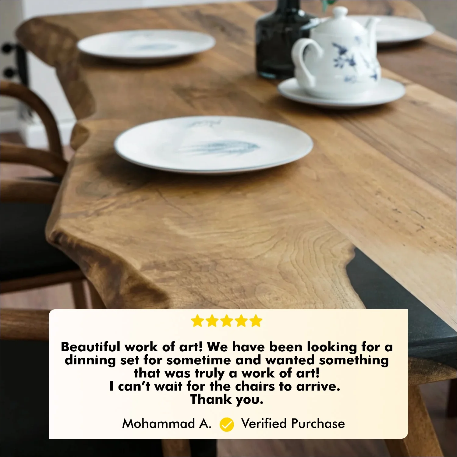 Live Edge Dining Table - Solid Walnut Farmhouse Table with Wooden Legs - Image 10