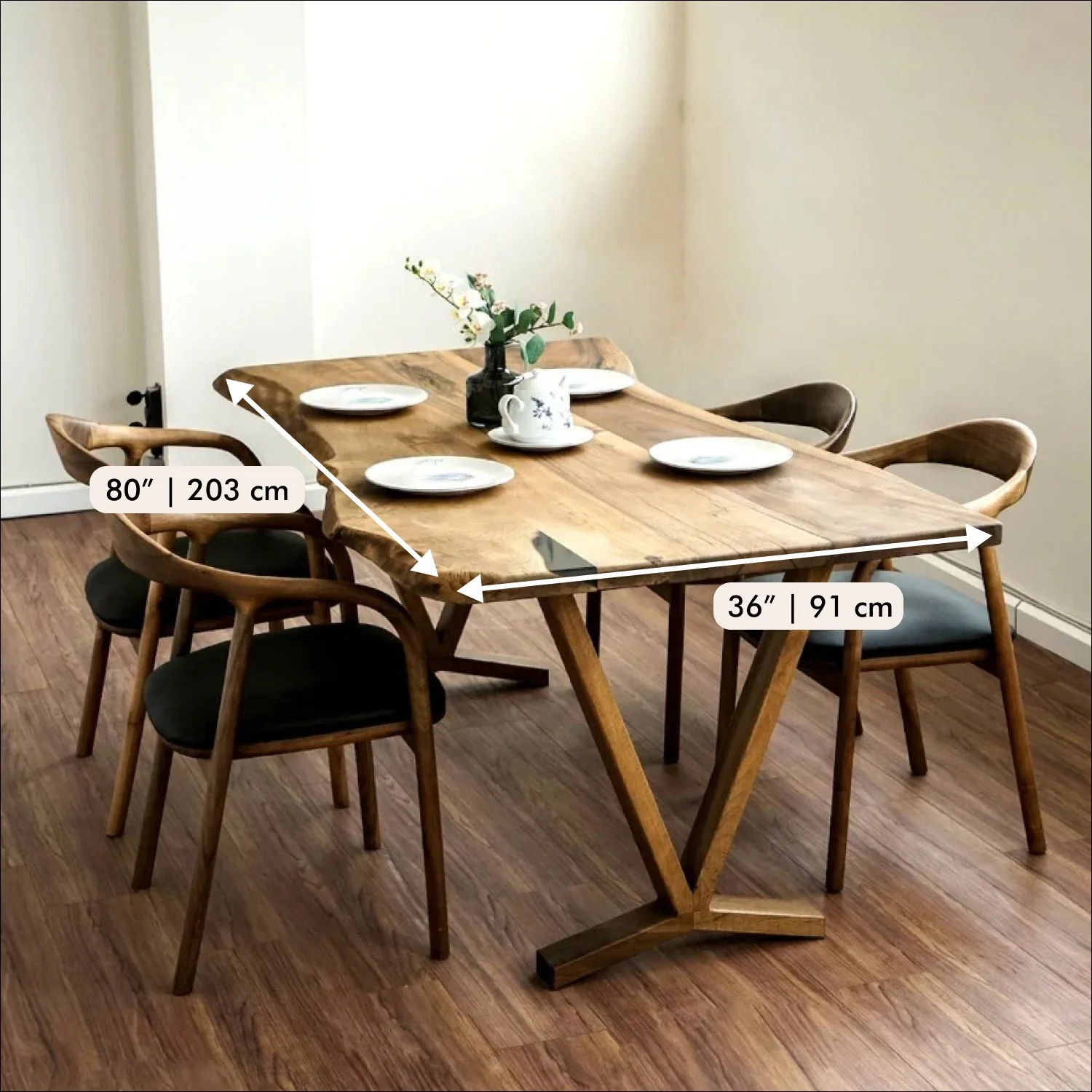 Live Edge Dining Table - Solid Walnut Farmhouse Table with Wooden Legs - Image 12