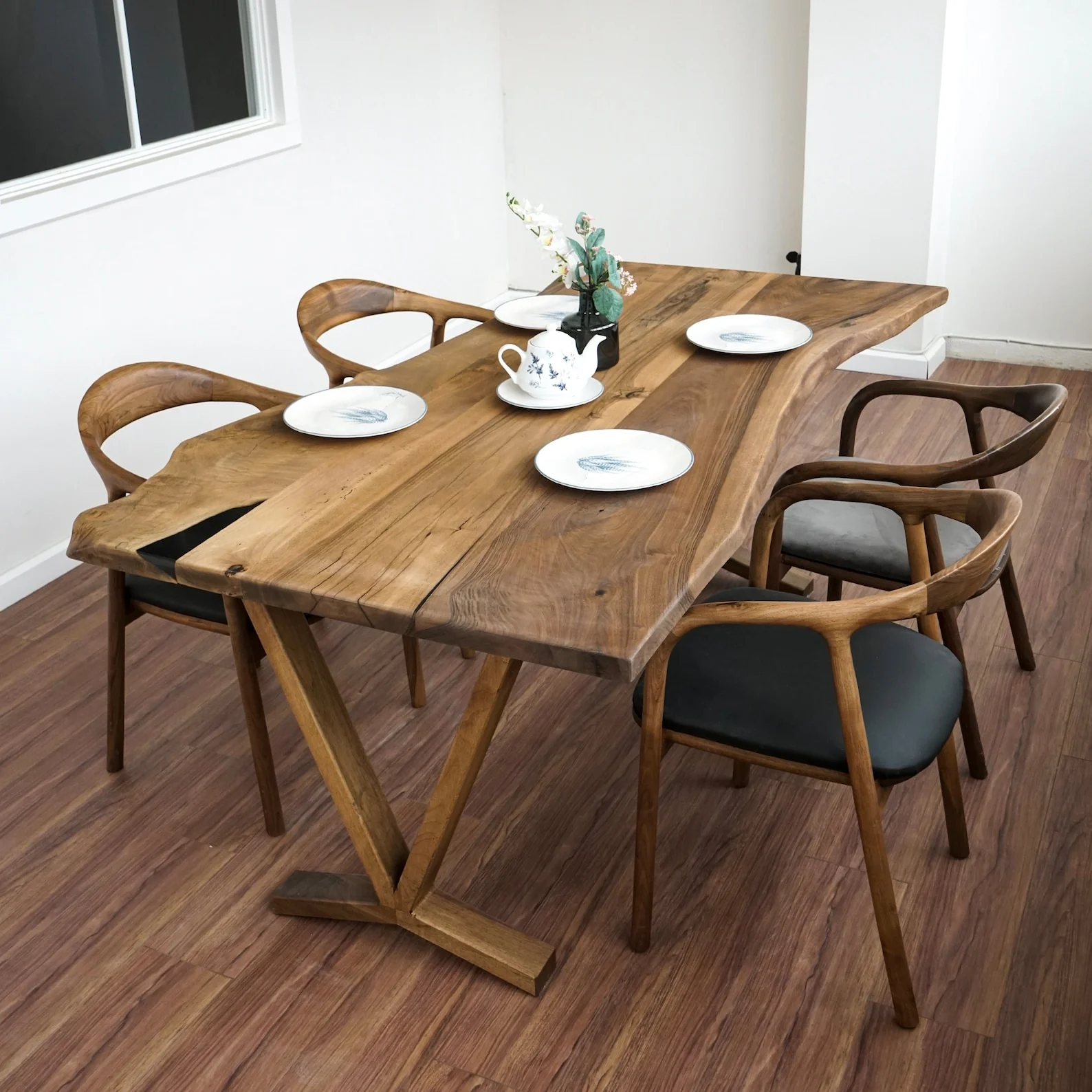 Live Edge Dining Table - Solid Walnut Farmhouse Table with Wooden Legs - Image 17