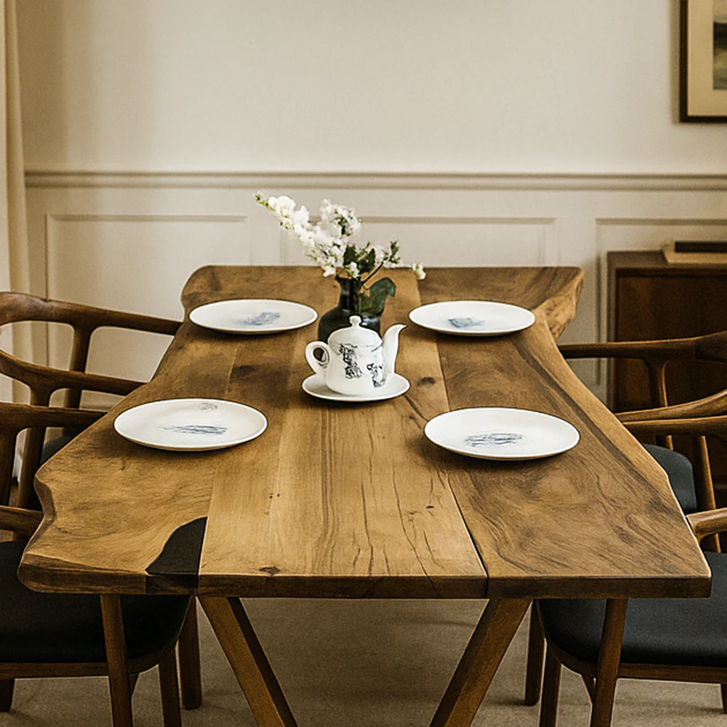 Live Edge Dining Table - Solid Walnut Farmhouse Table with Wooden Legs - Image 3