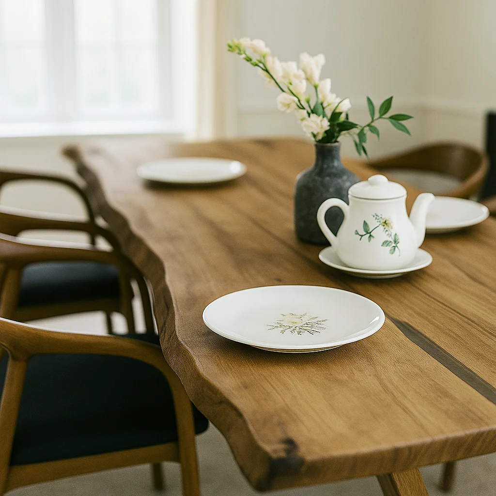 Live Edge Dining Table - Solid Walnut Farmhouse Table with Wooden Legs - Image 4