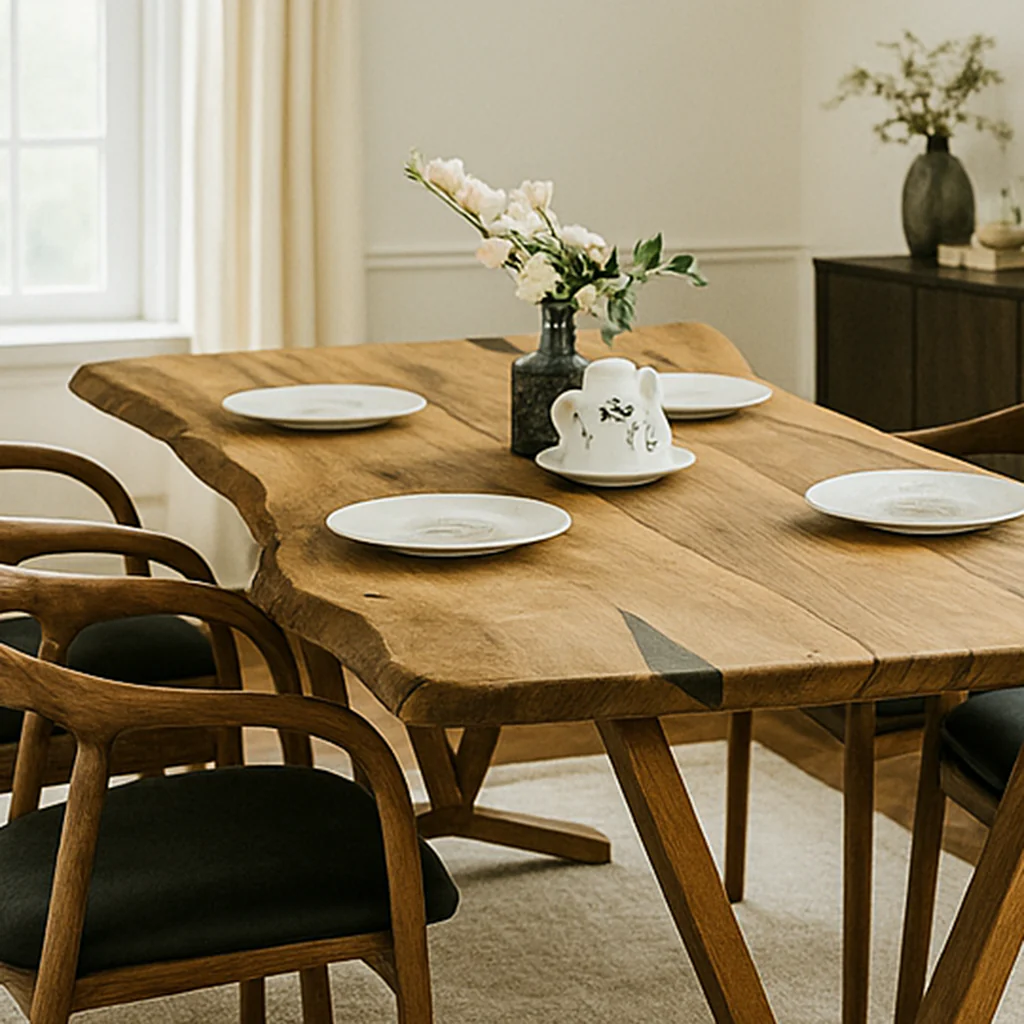 Live Edge Dining Table - Solid Walnut Farmhouse Table with Wooden Legs - Image 5