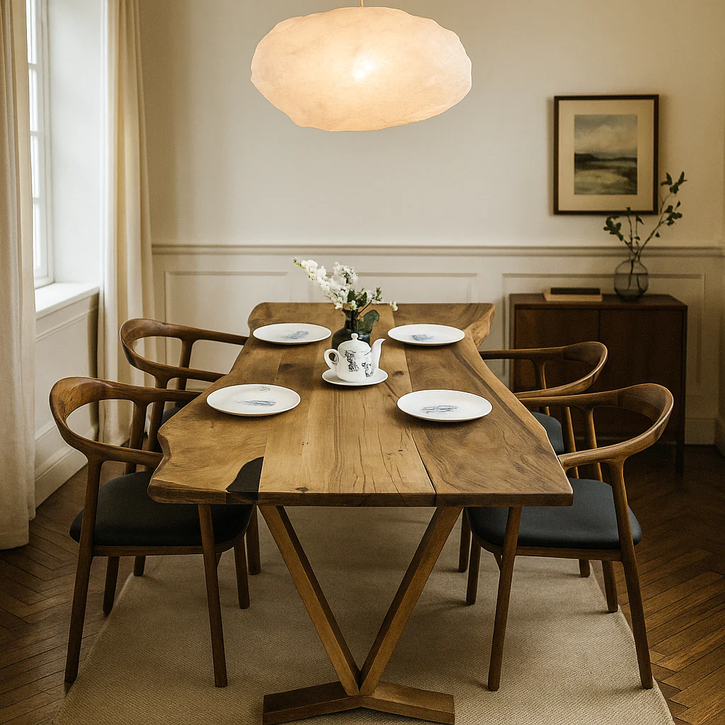 Live Edge Dining Table - Solid Walnut Farmhouse Table with Wooden Legs - Image 6