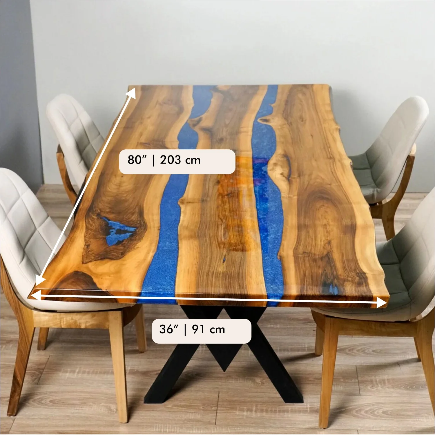 Live Edge Epoxy Navy Blue River Table - Contemporary Solid Wood Dining Table - Image 10