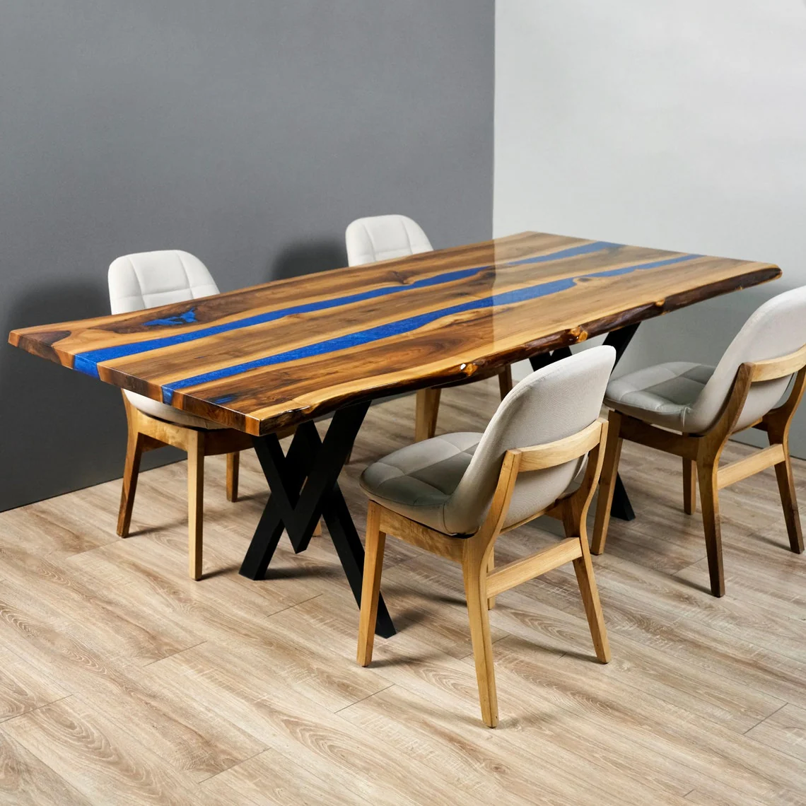 Live Edge Epoxy Navy Blue River Table - Contemporary Solid Wood Dining Table - Image 14