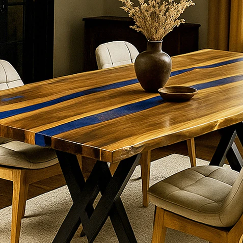 Live Edge Epoxy Navy Blue River Table - Contemporary Solid Wood Dining Table - Image 3