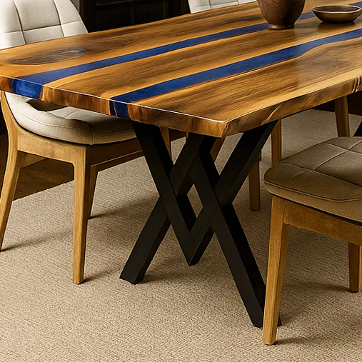 Live Edge Epoxy Navy Blue River Table - Contemporary Solid Wood Dining Table - Image 5