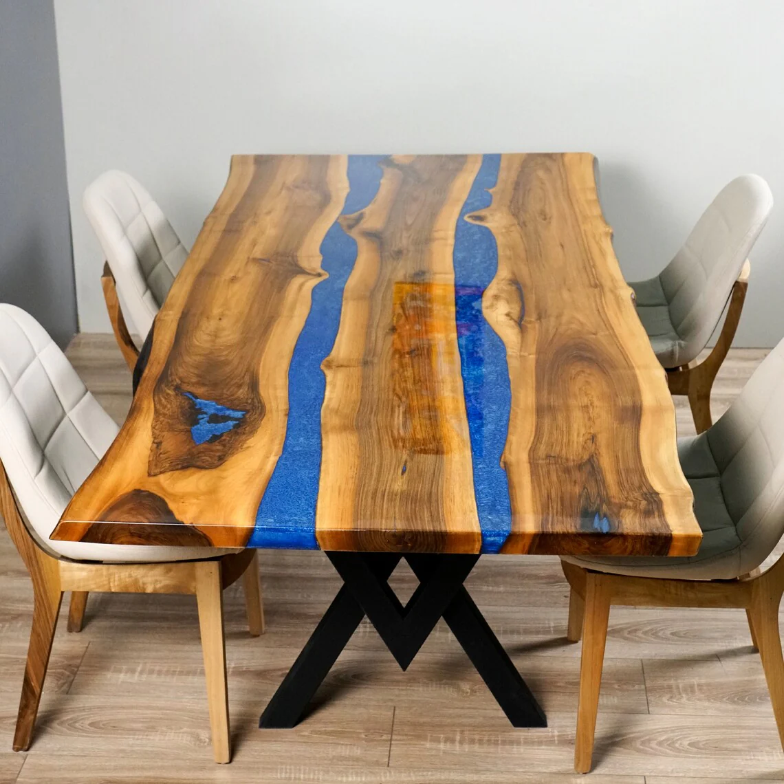 Live Edge Epoxy Navy Blue River Table - Contemporary Solid Wood Dining Table - Image 6