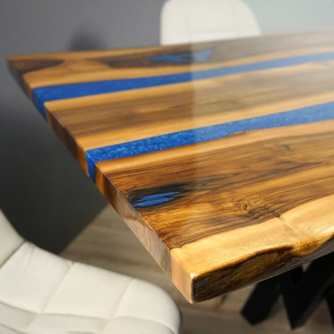 Live Edge Epoxy Navy Blue River Table - Contemporary Solid Wood Dining Table - Image 7