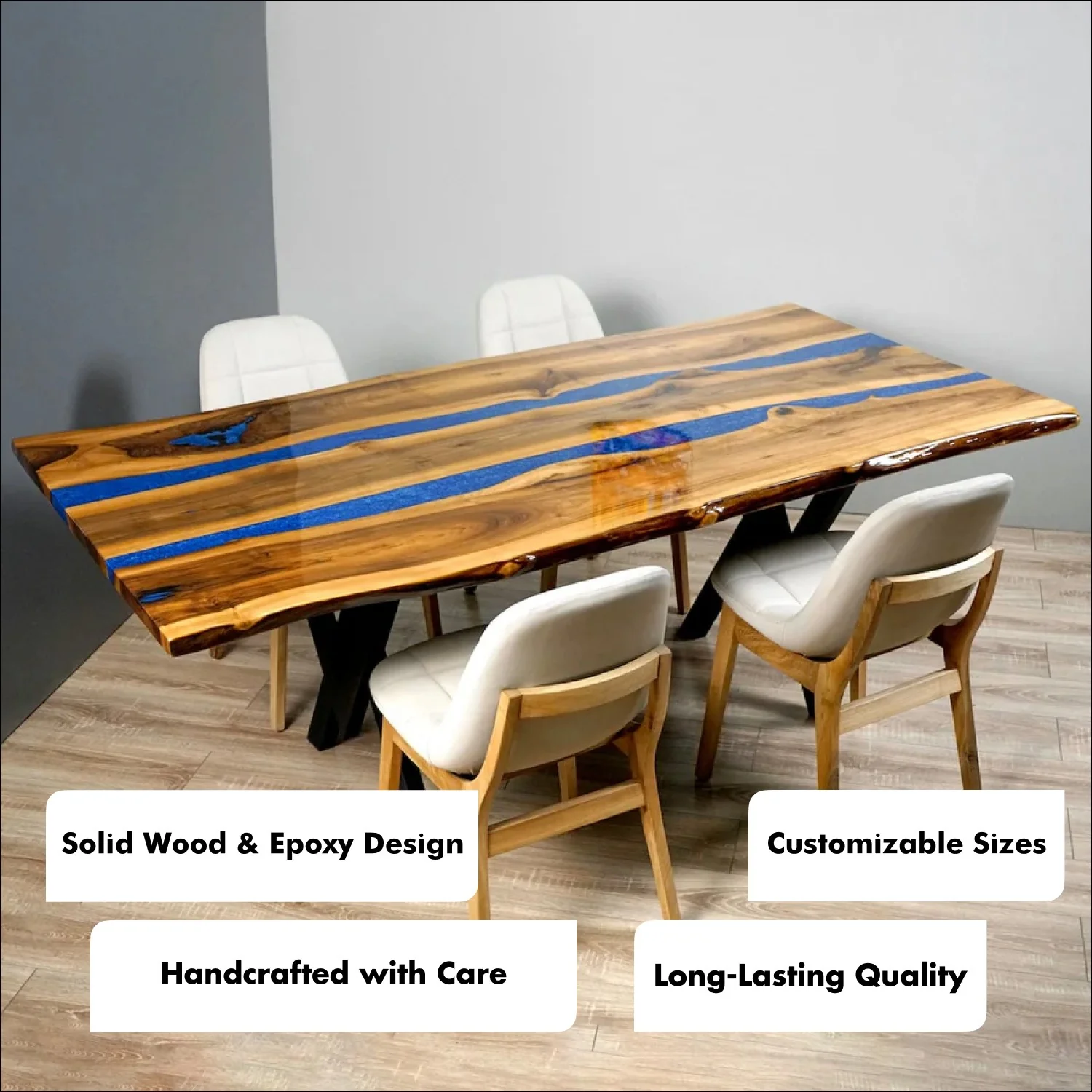 Live Edge Epoxy Navy Blue River Table - Contemporary Solid Wood Dining Table - Image 8