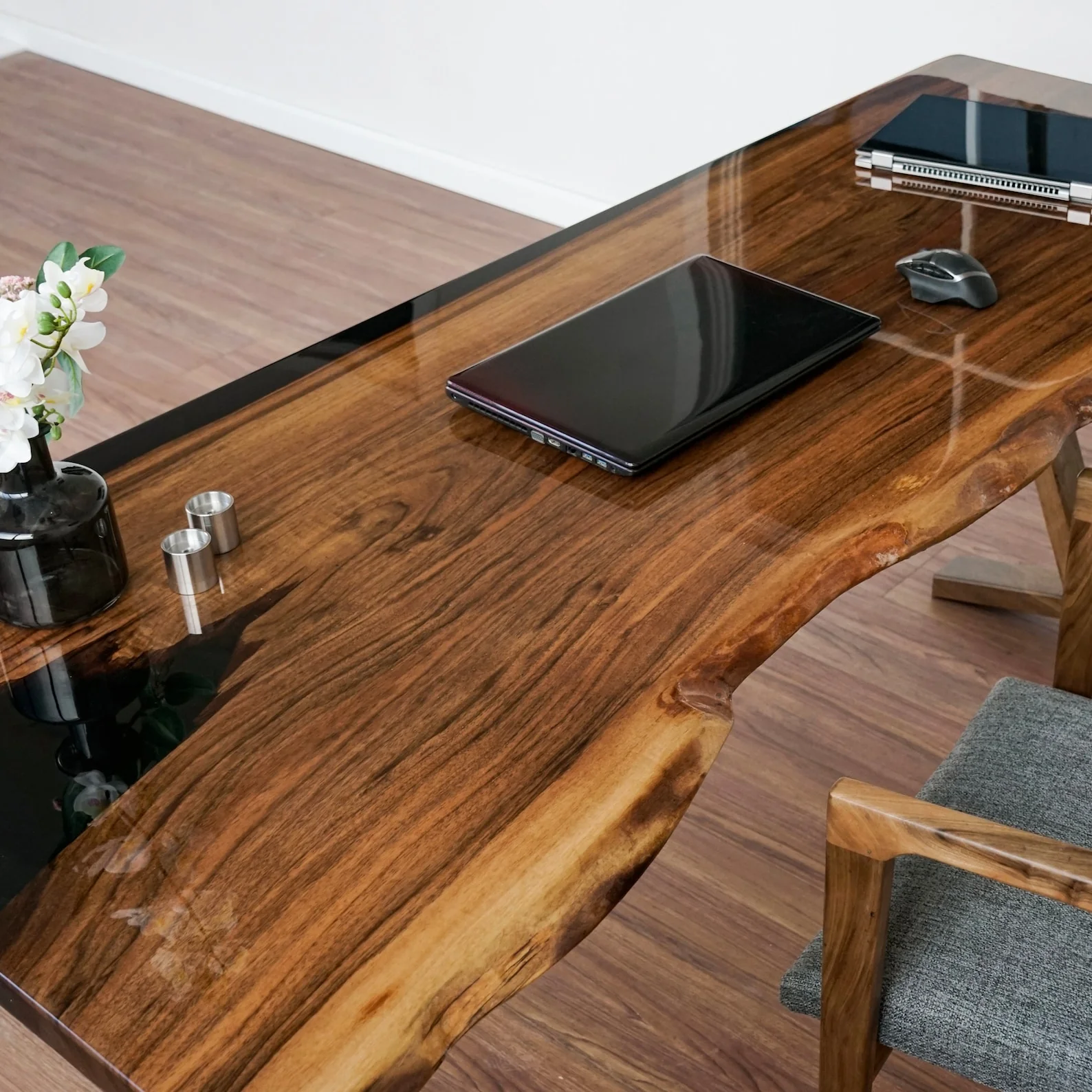 Live Edge Walnut Desk with Epoxy Details - Image 11