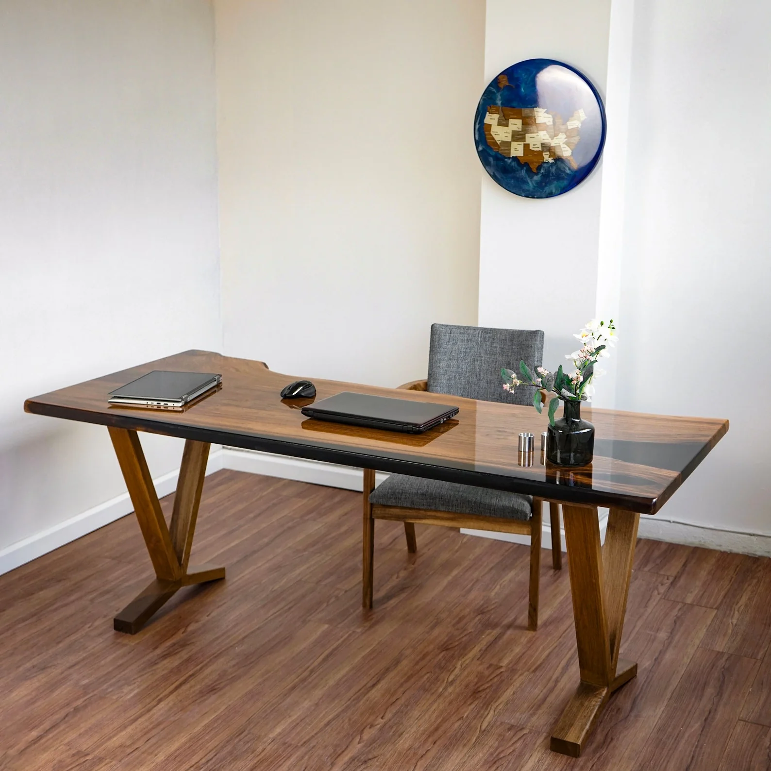 Live Edge Walnut Desk with Epoxy Details - Image 5