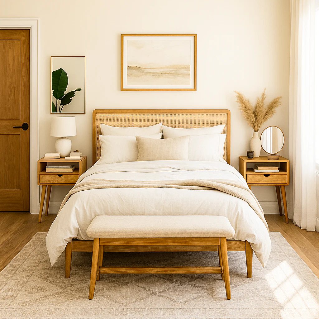 Mid Century Nightstand - Light Oak Bedside Table with Drawer - Image 3