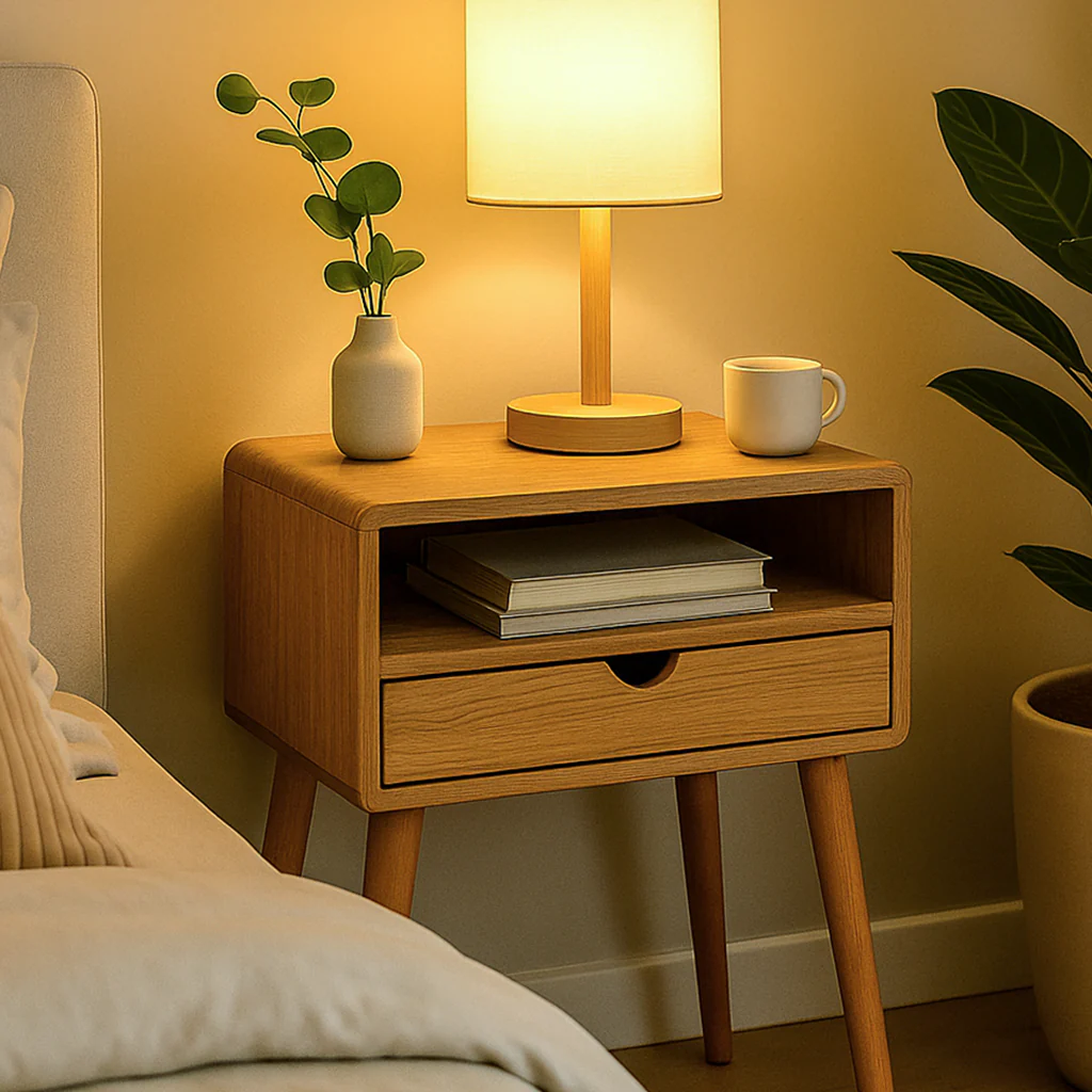 Mid Century Nightstand - Light Oak Bedside Table with Drawer - Image 5