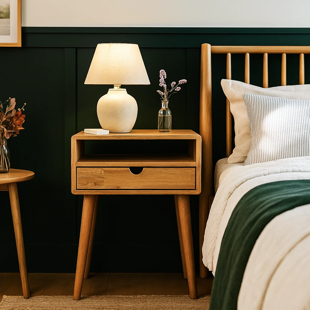 Mid Century Nightstand - Light Oak Bedside Table with Drawer - Image 6