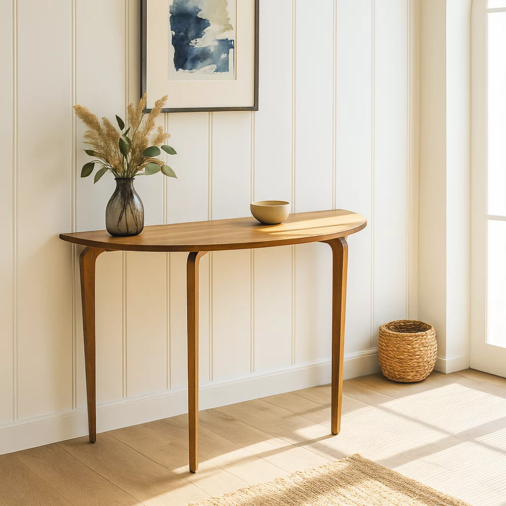 Round Entryway Table - Mid Century Modern Walnut Console - Image 5