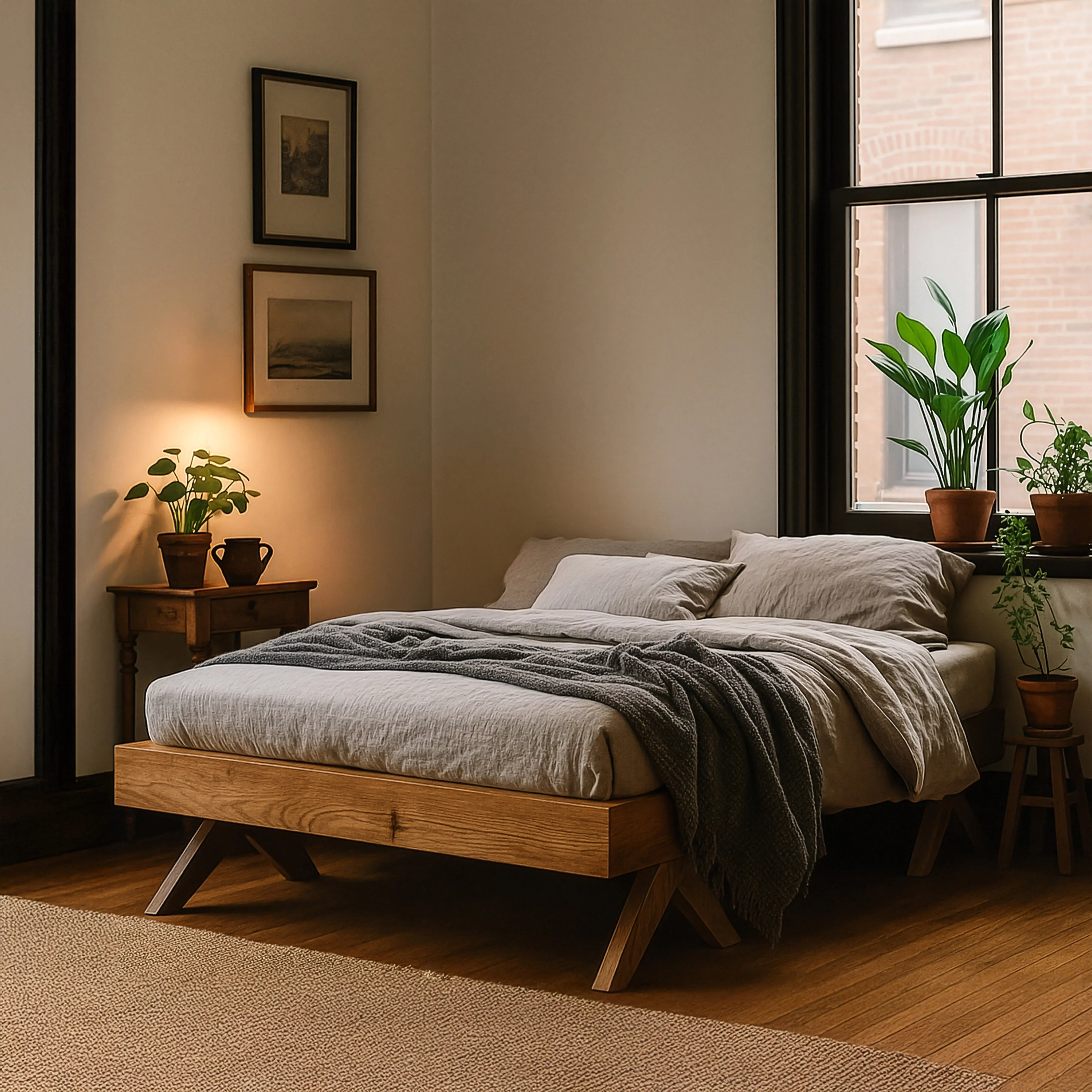 Scandinavian Bed Frame in Walnut – Solid Wood Platform - Image 6