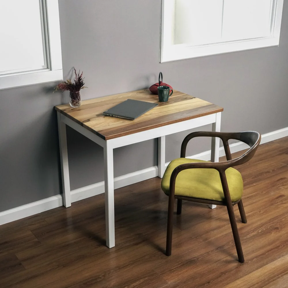 Small Working Table - Scandinavian Walnut Desk with Wooden Legs - Image 9